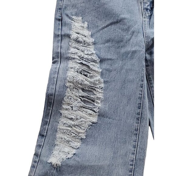 Shein Large 8/10 Crescent Shaped Distressing Light Wash Jeans Blue - Picture 5 of 9